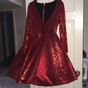 Red Sequins pleated Dress